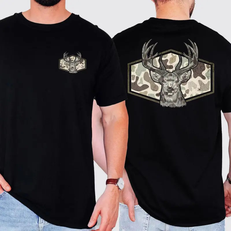 Men's Short Sleeve T-Shirt with Deer Camo Print, Soft Cotton Fabric for Outdoor Hunting, Casual Menswear Gift for Dad, Shortsleeve, Round Neck, Top, Tshirt, Husband, Father's Day Gift, Tops, Camouflage, Colorful
