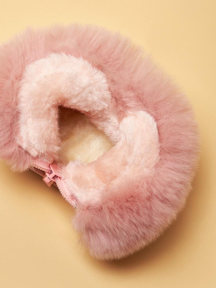 Baby Girl Sparkly Snow Boots with Fleece-Lined Thickened Soft Sole, Glittery Pink Low-Top Winter Shoes with Heart Pom-Poms & Closure for Toddlers Infants Outdoor Play, Cute Cartoon Pattern Winter Boots zipper