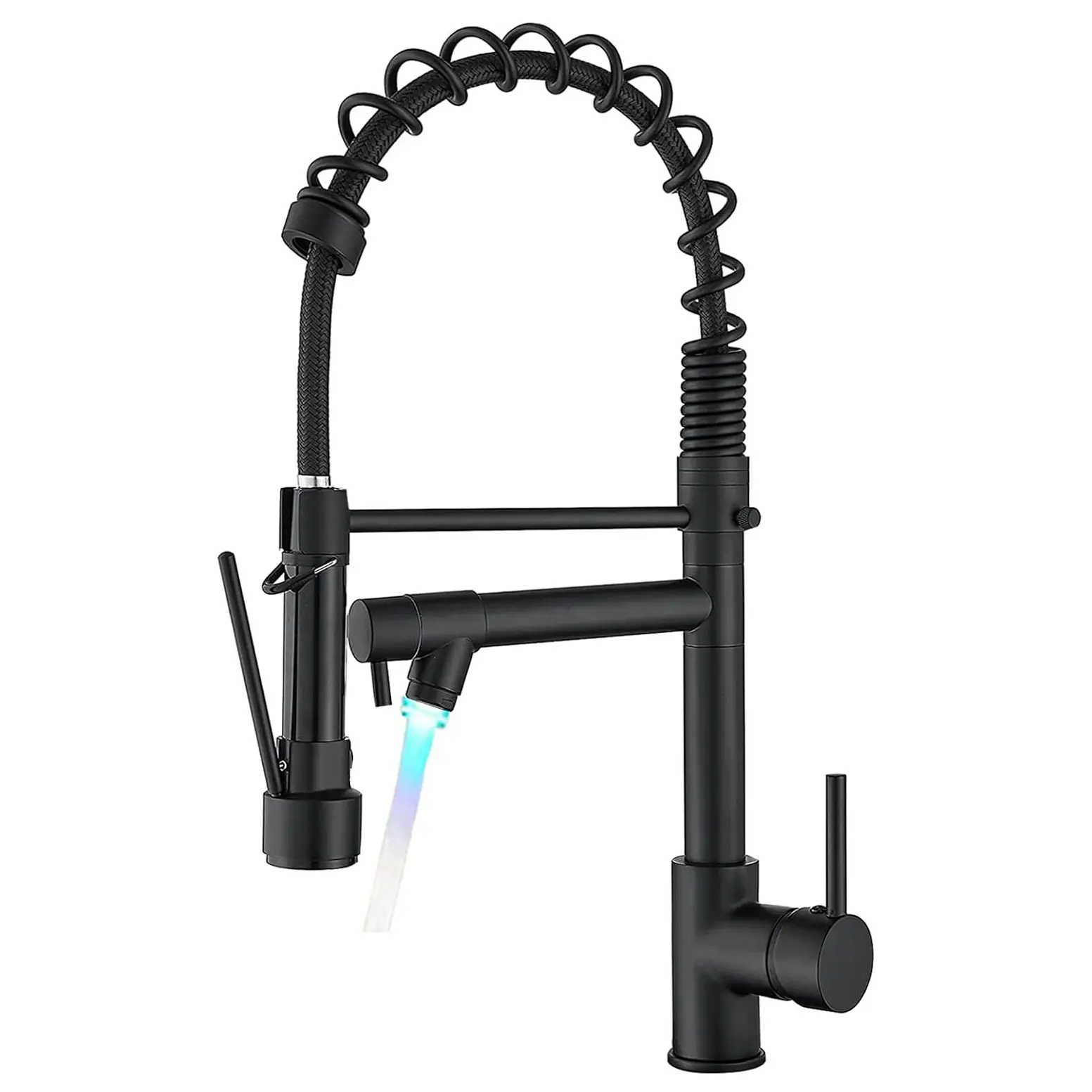 Black Kitchen Sink Faucet with LED Light, Pull Down 2-Function Sprayer High Arc LED Faucet with Single Handle, Commercial Spring Rv Faucets for Bathroom