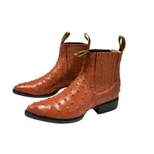 Diego's Boots Men's Imitation Ostrich Cowboy Boots J-Toe Genuine Leather, Botin Charro Caballero Imitacion Avestruz 100% Piel Western Shoes Black Footwear Closed