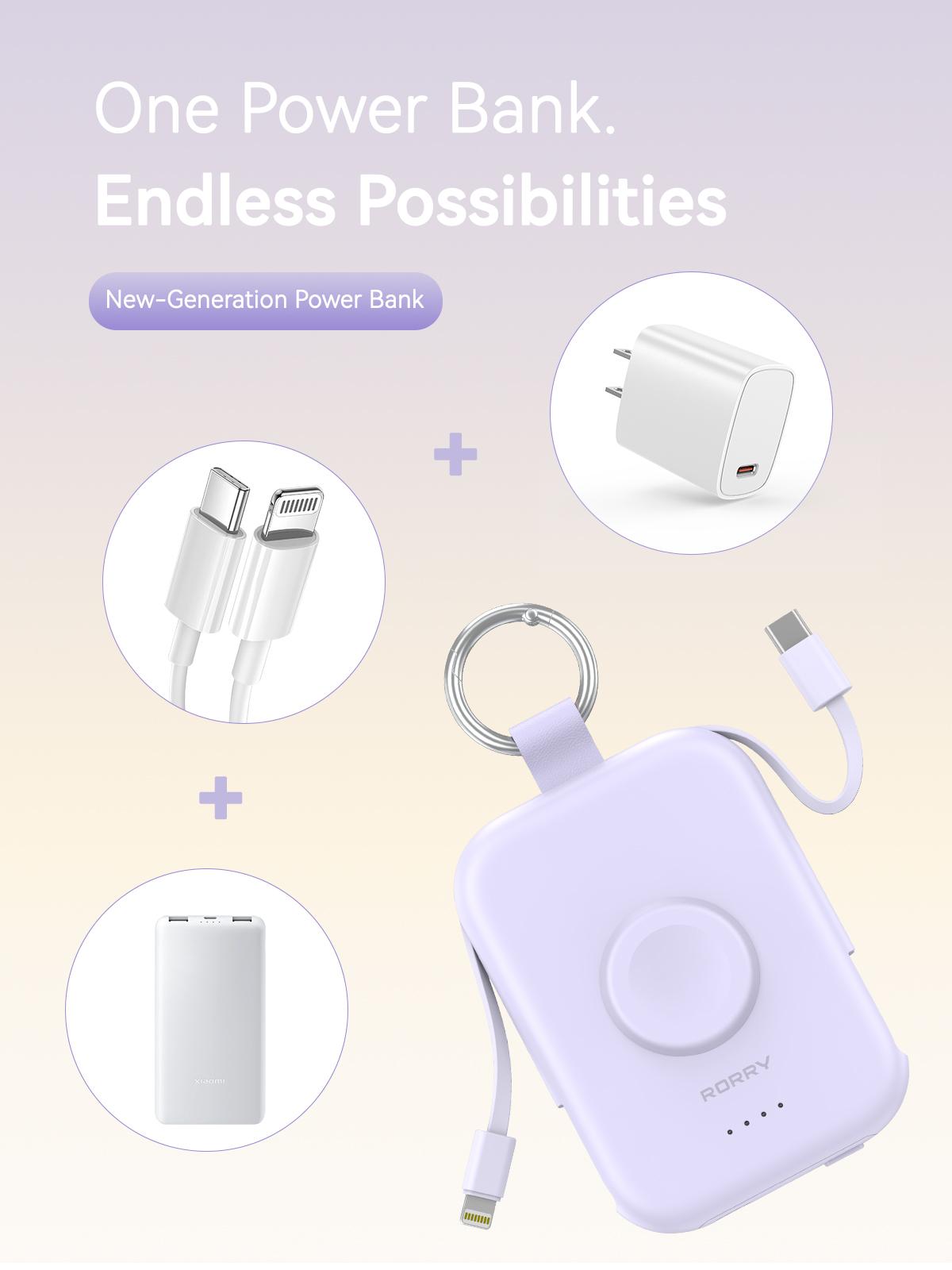 RORRY CharmGo Portable Charger 5000mAh Keychain Power Bank with Integrated Wireless Charging for Apple Watch & iPhone 17-11 Series Compact Travel Friendly Design Perfect Gift SpringStatements