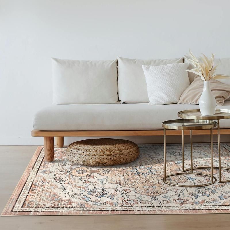 【TikTokShopHolidayHaul】Vintage Non-Slip Floor Runner Rug Soft Farmhouse Medallion Rug Washable Easy to Clean Rugs for Hallway Kitchen Bedroom Entryway Laundry Room 0.4-inch Thick Premium Faux Wool Ultra Soft Resilient Against Wear and Tear Stain-Resistant