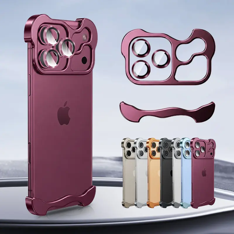 Metal Frameless Corner Pads & Lens Protector for iPhone 18 Pro Max 17 16 15 14 13 Case, Minimalist Aluminum Metal Luxury Corner Edge Pad, Shockproof Case, Bezel Less Ultra Thin Magnetic for iPhone 17 ProMax 16 15 14 13, Phonecase Smartphone Accessories