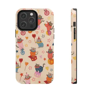 Cute Circus Cat iPhone Case Colorful Kitten Design Fun Playful Pattern Gift for Cat Lover Durable Soft Glossy Protective Case for iPhone  17 Pro Max Plus Air/16/15/14/13/12/11 Cover Protection