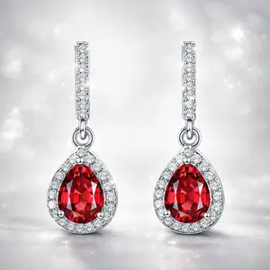 Red Zircon Teardrop Halo Drop Earrings- Quiet Luxury Trendy It Girl Ins Aesthetic Glamorous Party Statement Jewelry Accessories for Women Valentines Gifts for gf