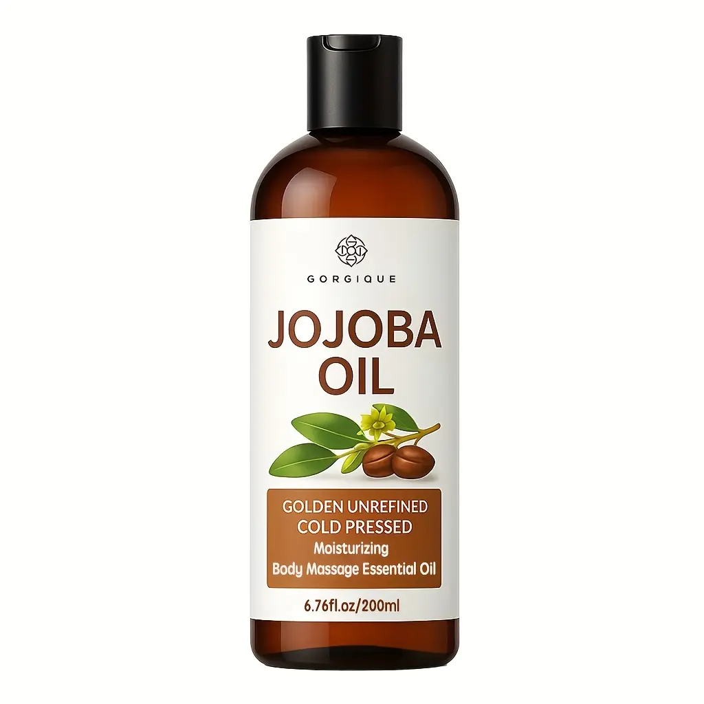 Gorgique Jojoba Oil 200ml - Cold Pressed Skin & Hair Care -  Moisturizer for Men & Women - Suitable for All Hair & Skin Types body oil，Home massage spa ﻿