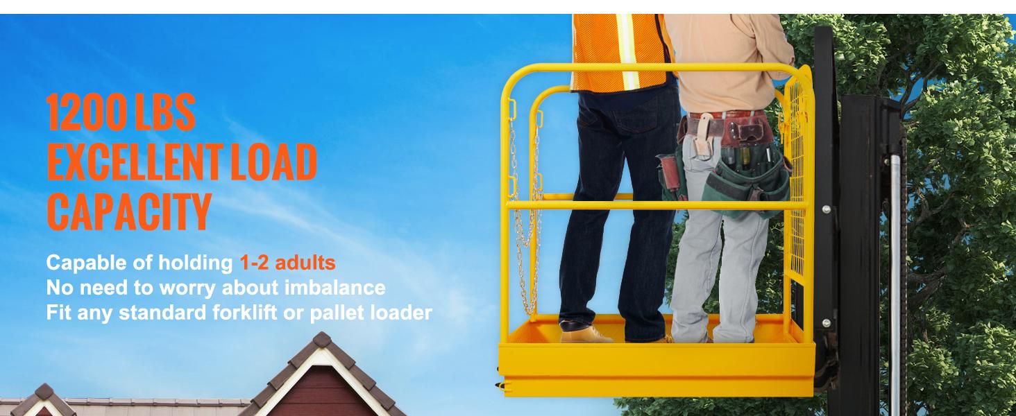 VEVOR Forklift Safety Cage, 1200 lbs Load Capacity, 36 x 36 inches Folding Forklift Work Platform with Lockable Swivel Wheels, Drain Hole & Device Chain, Holds 1 to 2 Adults, Perfect for Aerial Work