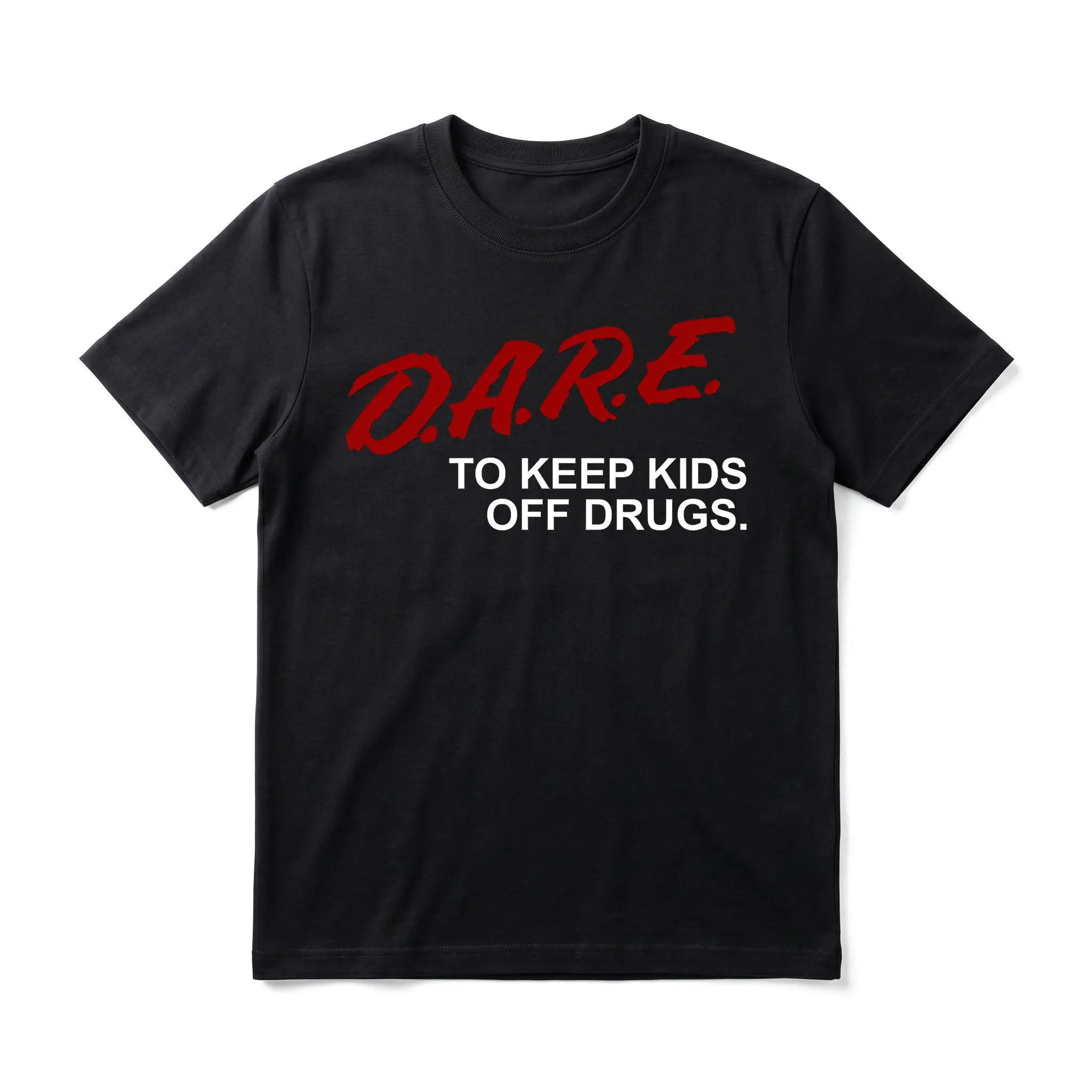 Men's Anti-Drug Awareness Casual Menswear T-Shirt, 100% Cotton Short-Sleeve Soft Top, Bold Typography Graphic Print, for Daily Wear, Streetwear, Gift for Men, Regular, Breathable, Crew Neck