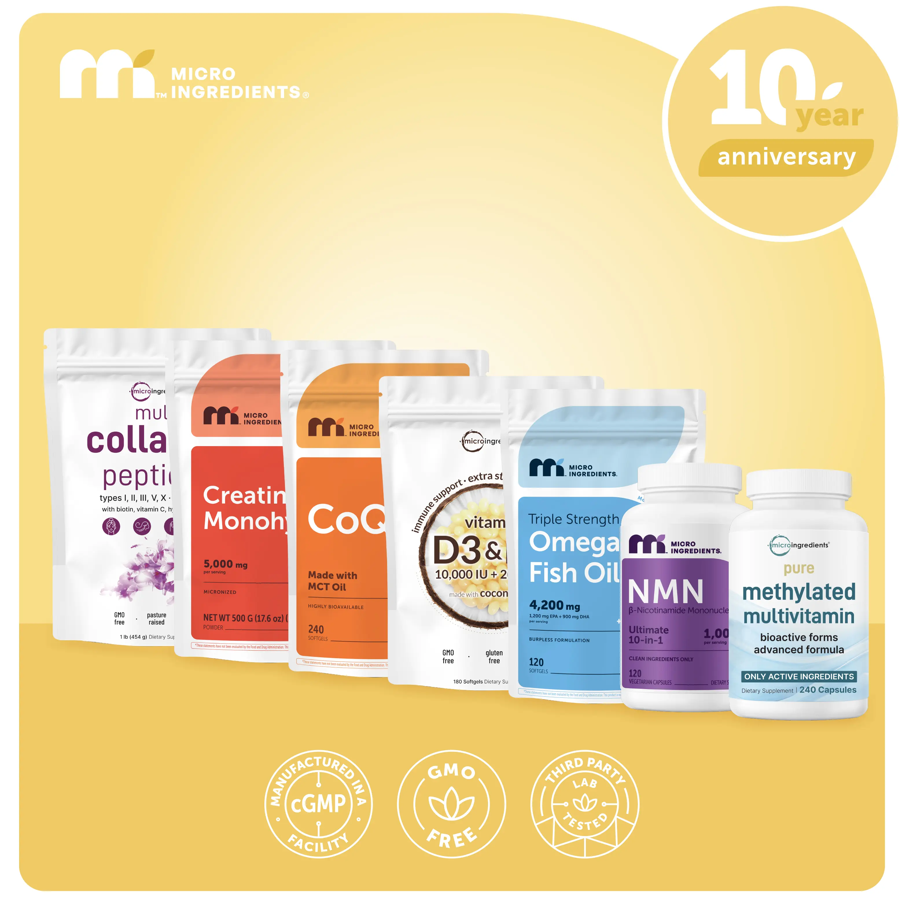 Clint's Reta Stack: Omega-3 Fish Oil, Methylated Multivitamin, CoQ10, Vitamin D3K2, NMN Complex, Creatine Powder, Collagen Powder