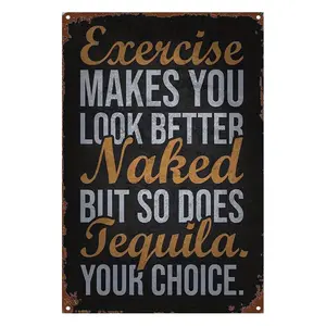 Funny Gym Metal Wall Sign "Exercise Makes You Look Better Naked" - Retro Iron Decor Suitable for Room Decor, Gym, Wall Decoration - Humorous Quote Wall Art