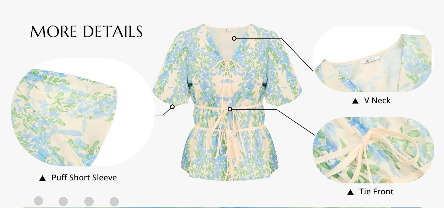 Cicy Bell Womens Puff Sleeve Tie Front Tops Summer Babydoll Peplum V Neck Blouse Casual Dressy Pleated Floral Print Shirts Cicy Bell Womens Puff Sleeve Tie Front Tops Summer Babydoll Peplum V Neck Blouse Casual Dressy Pleated Floral Print Shirts