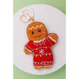 Annie Christmas Gingerbread Seed Beaded Keychain