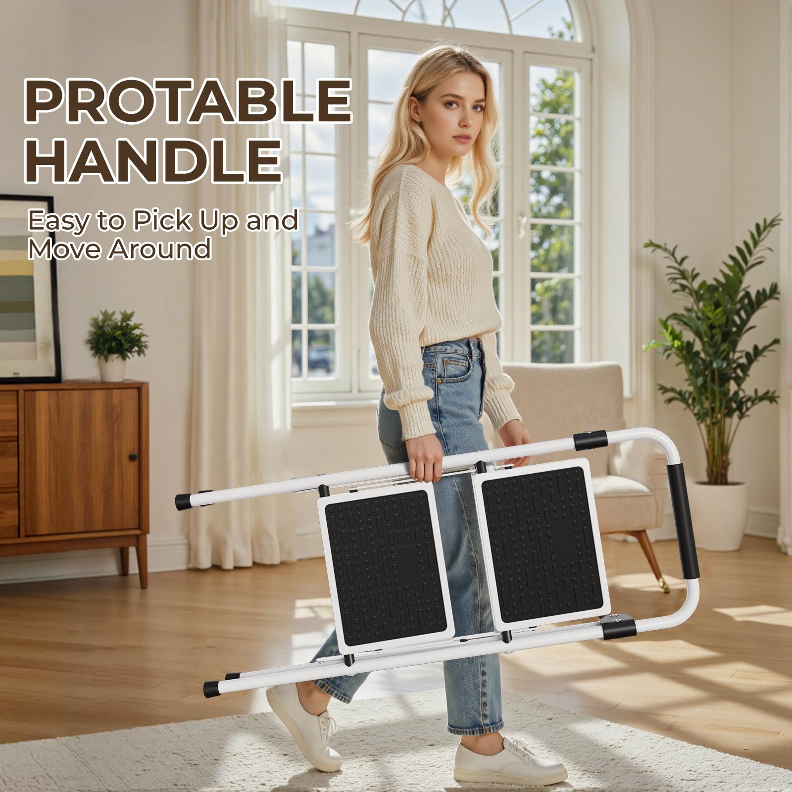 Flycity  2-step ladder, 2-step stool, adult folding step stool, with soft padded handle, wide anti-slip platform with ergonomic design. Adult portable step stool, multi-purpose for home, kitchen, office.