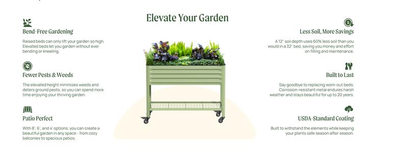 Rolling Elevated Raised Garden Bed V Series 2' x 4' with Legs & Storage Rack for Patio Porch 700 Lbs Capacity Outdoor Planter Box for Vegetables Flowers Herbs Heavy Duty Planter Pot Plant Stand
