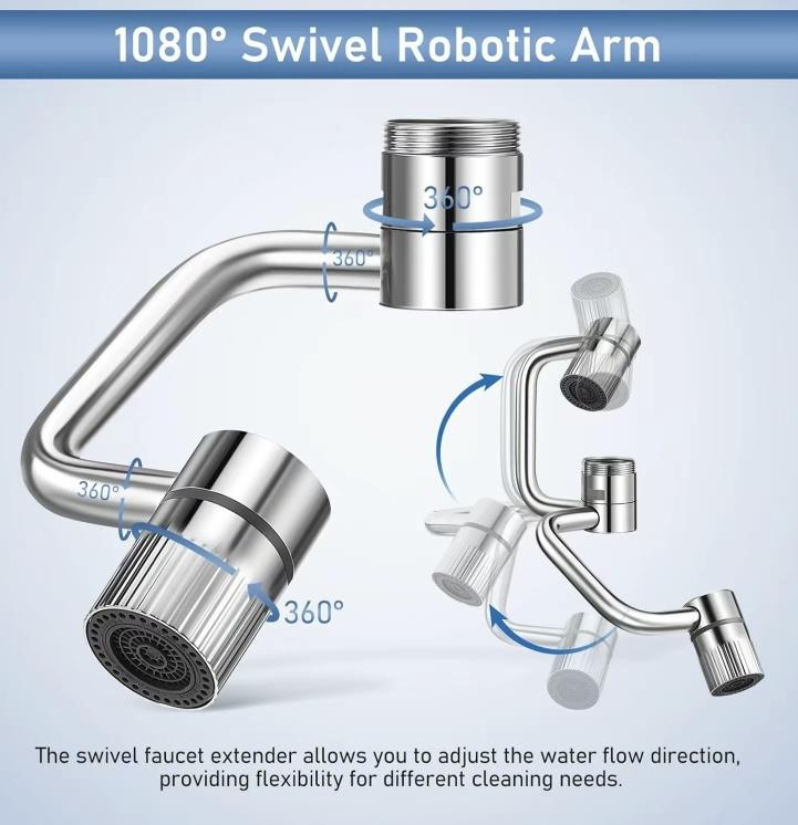 Stainless steel rotatable faucet aerator extender, convenient for full-angle control, 1440° rotating faucet aerator extender, suitable for kitchen and bathroom sink faucet spray attachments, with 2 splash-proof modes, 1pc