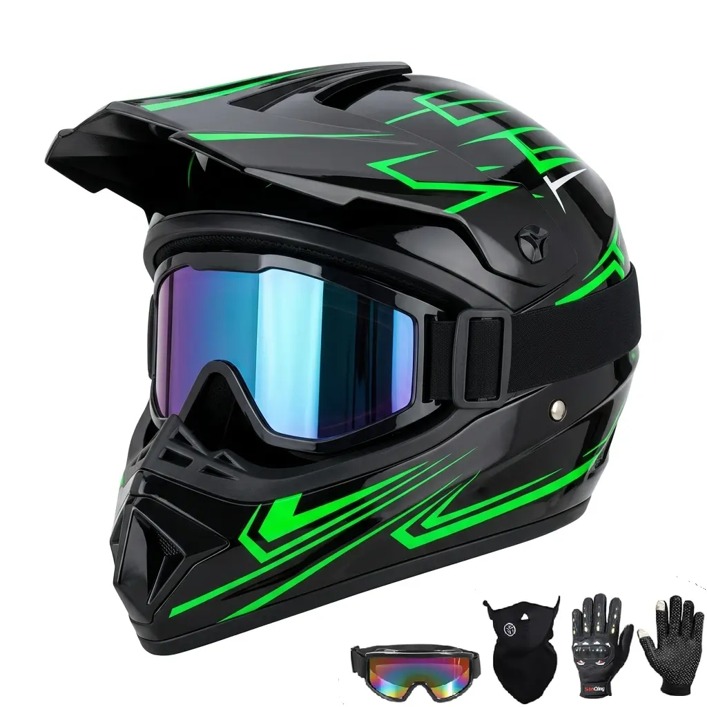 4 in 1 Adjustable Racing Safety Helmet DOT Certified, Adult Men Full Face Aero Helmet with Goggles Gloves Face Shield, Windproof Breathable Bicycle Motorcycle ATV Helmet sohochic