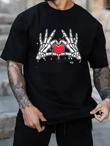 Skull Heart Love T-Shirt mens comfort colors tshirt black casual summer New spring and fall printed T-shirts, fashionable and trendy Daily and weekend wear Fashionable, printed, machine washable Trendy print design