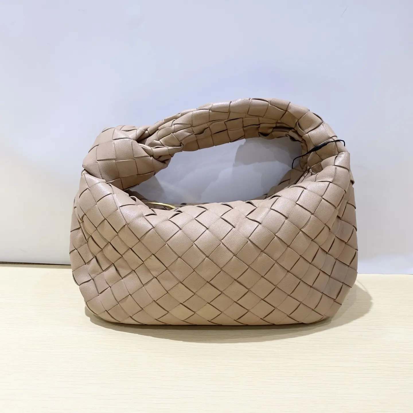 Pre-owned BOTTEGA VENETA Mini Jodie Milk Tea Intrecciato Knotted Handbag 2504132
