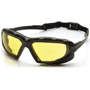 Pyramex Highlander Plus Safety Glasses Black, Foam-Lined, Amber Anti-Fog Lenses