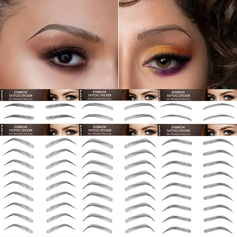 6 Pcs Eyebrow Tattoo Stickers, Eyebrow Tattoo Outlines, Tattoo Designs, Quick Application DIY Waterproof Realistic Temporary Fake Tattoos, Natural Look for Parties Events Daily Use, Eyebrow Tattoo Realism