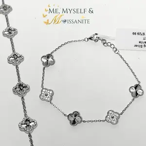 Moissanite Clover Bracelet- 925 Sterling Silver