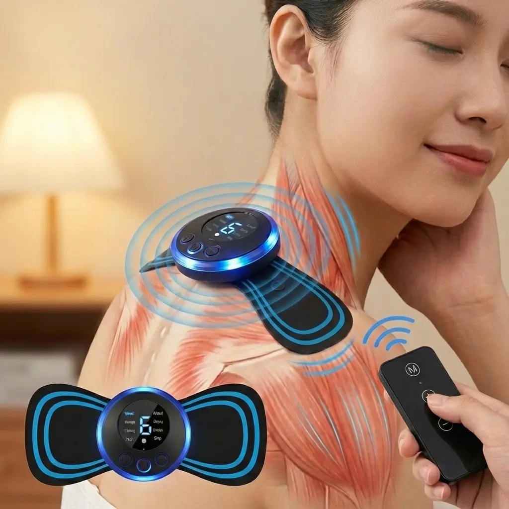 【Deals For You】TikTok 2026 USB Rechargeable EMS Shoulder & Neck Massager for Muscle Relaxation, 8 Modes, 19 Levels, Independent Remote Control, Home & Office Use, Mini Gift, Massagers Full Body