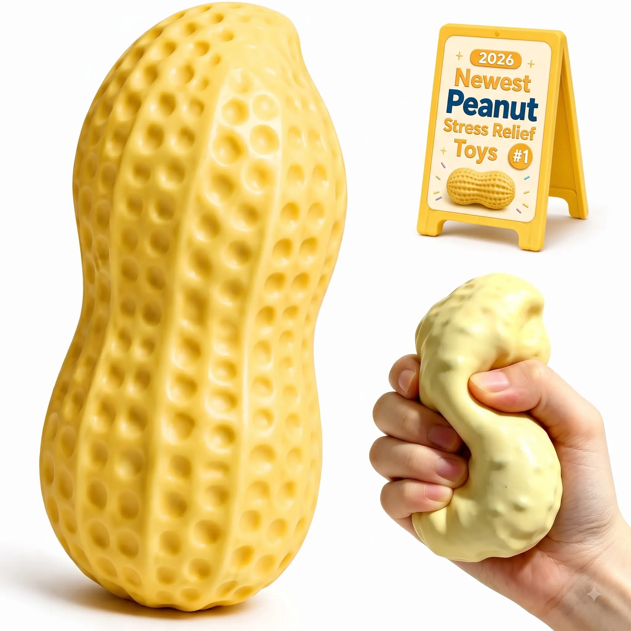 Peanut Shape Crunchy Squishy - Soft Plastic Stress Relief Fidget Toy, Portable Sensory Play Item, Cute Desk Relaxer, Ideal Gift for Ages 6+ Teens for Party Leisure, Back to School Haul