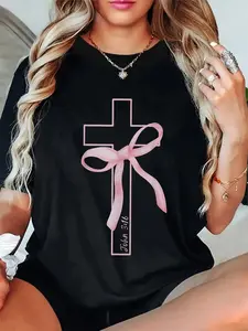 100% Cotton Coquette Christian Pink Bow Cross John 3:16 Bible Verse T-Shirt,Unisex Crewneck T-shirt for Men And Women vet tech gift