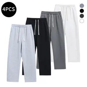 4-Piece Men's Solid Fashionleisure  Sweatpants, Versatile Year-Round Wear, straight leg long pants Ideal forSpring and Autumn Versatile