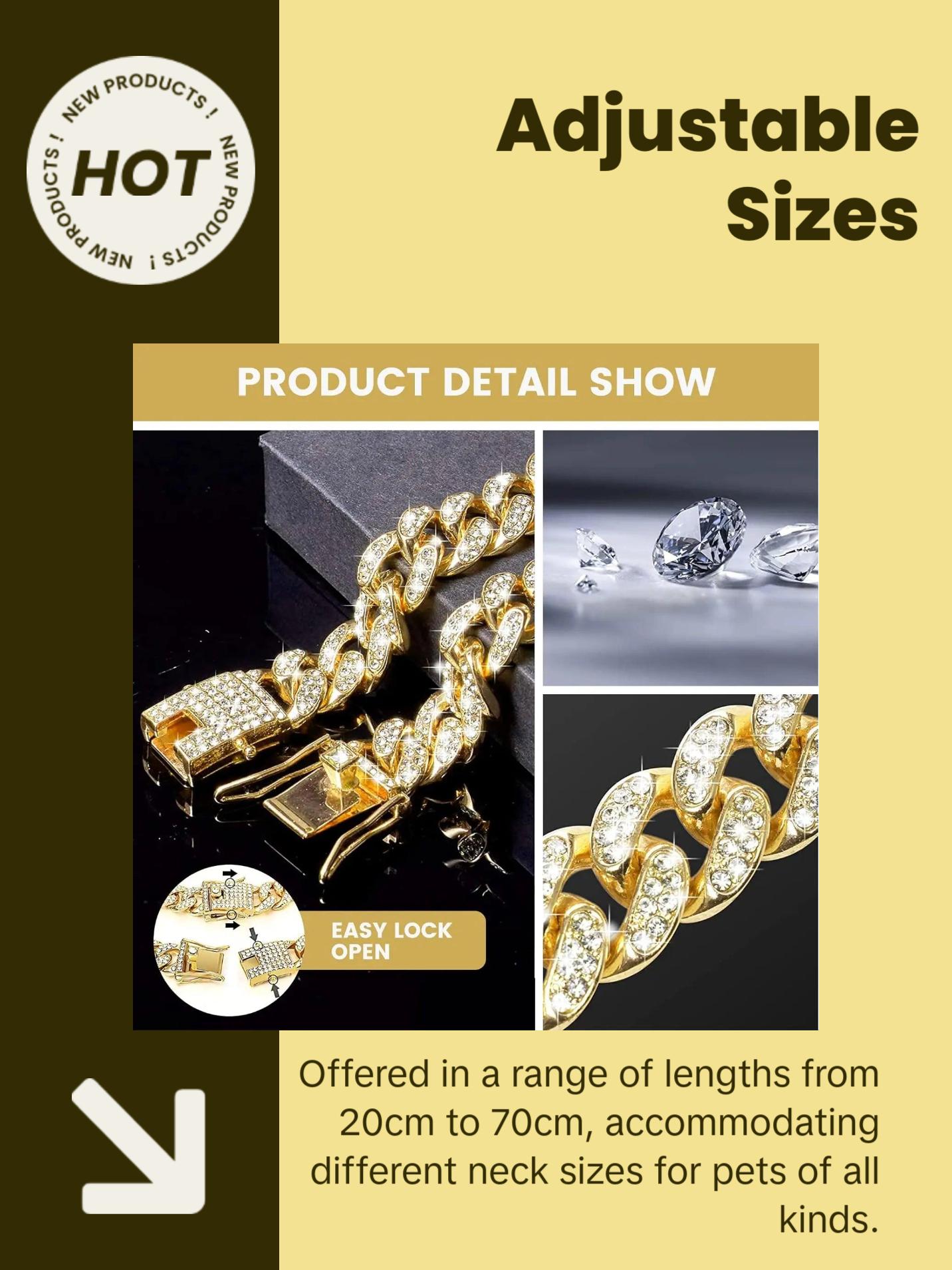 Diamond Cuban Dog Collar with Secure Buckle - Available in Multiple Sizes and Colors