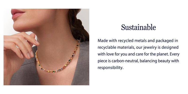 Turandoss 14K Gold Plated Multicolor Gemstone Tennis Necklace – Colorful CZ & Emerald Chain, Adjustable, Stylish Gift Jewelry for Him & Her