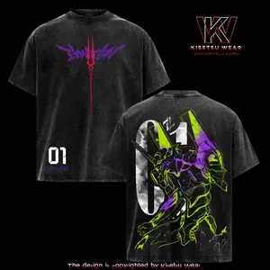 Evangelion Unit-01 T-Shirt – Vintage Washed Neon Genesis Evangelion EVA Unit 01 Mecha Anime Graphic Tee, Oversized Soft Cotton Streetwear, Unisex Casual Apparel, Gift for Anime Fans