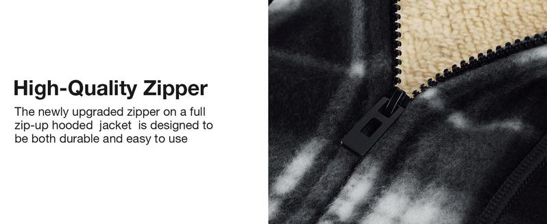 ZITY Heavy Thick jackets for Men Plaid Flannel Warm Sherpa Fleece Lined Winter Full Zip Up Coat with Hood Casual Fashion Sweatshirt Black Checked