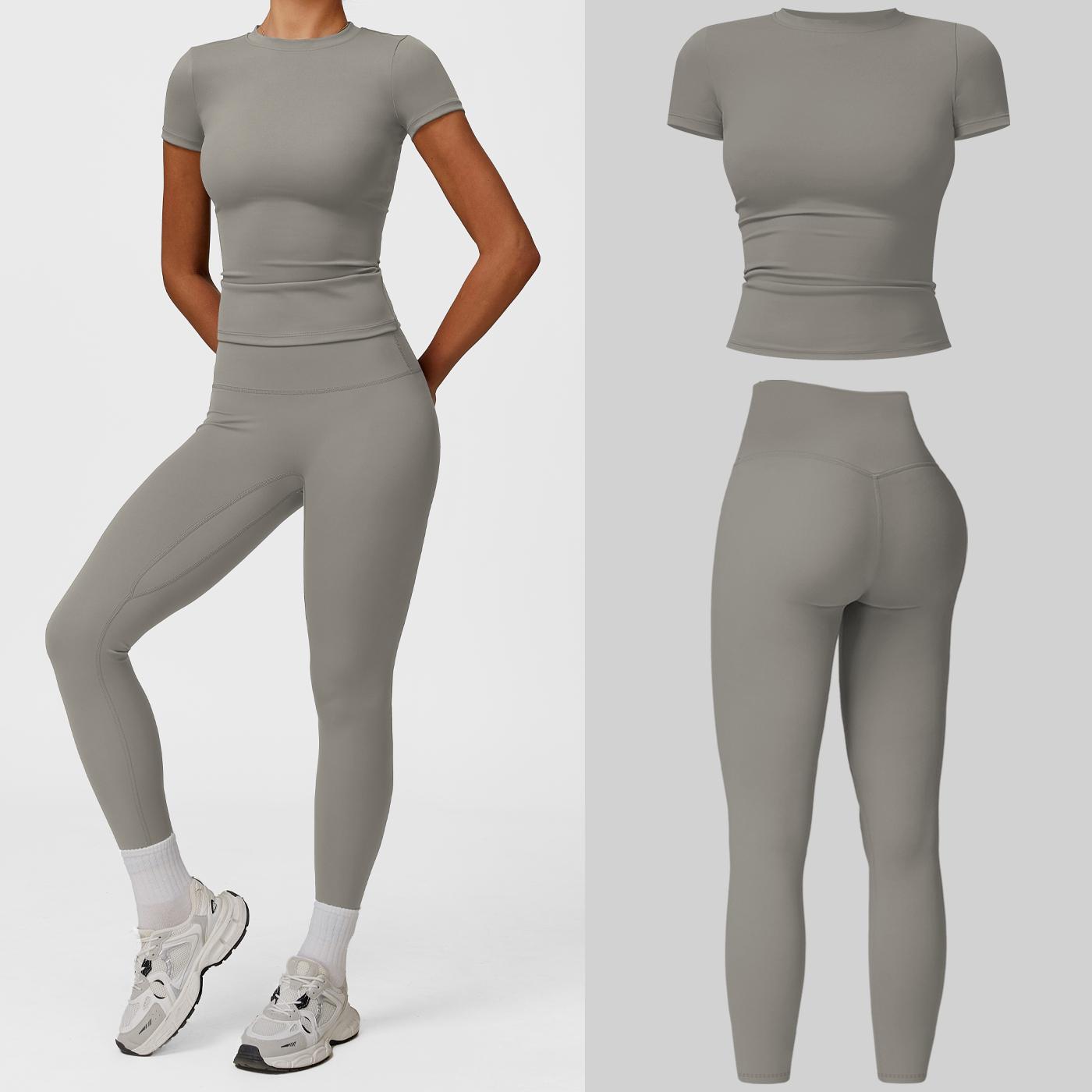 MFVIM 2-Piece Impact  Set for  Women's Long/Short Sleeve T-Shirt Tank Top +  Impact Shorts with Butt Lift, Seamless  Biker Shorts, Going Out  Set,  Clothing, Skinny Sports Apparel, Compression Activewear  Wear  Clothin gym fitness workout Yoga Bottoms Spr