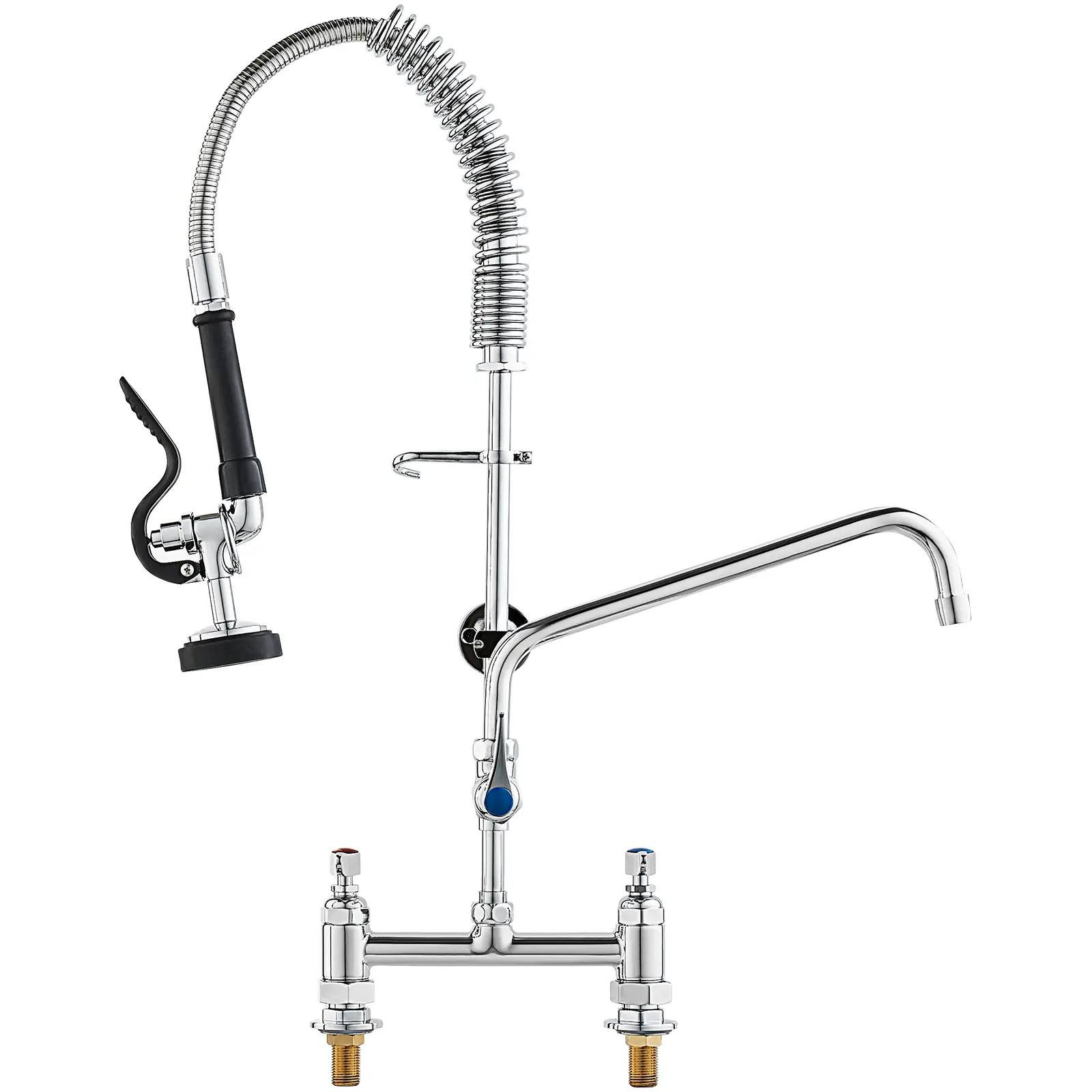 VEVOR Modern Commercial Brass Kitchen Faucet Fixtures - 26-in Height, 8-in Center, 12-in Adjustable Swing Spout (Swivel), Deck Mount, High-Pressure Pre-Rinse Pull-Down Sprayer, Water-Saving Tap for 1/2/3 Compartment Sinks
