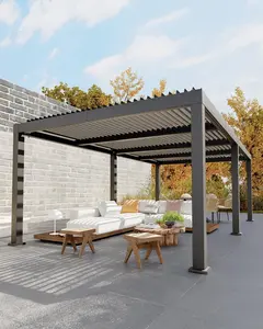 Louvered Pergola 12' x 24',Outdoor Aluminum Pergola,Hardtop Gazebo,Modern Style with Adjustable Louvers,Reinforced Aluminum Frame,Integrated Drainage System,for Deck Garden Yard(Grey)