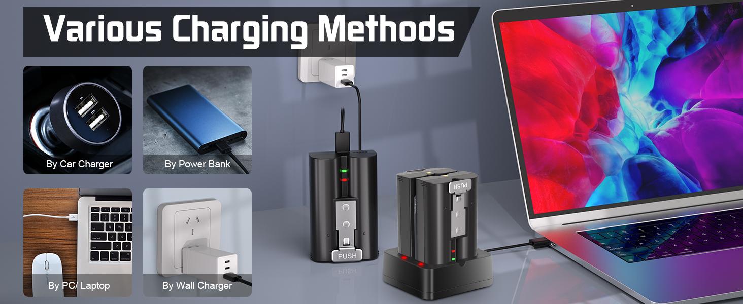 Replacement Battery for Ring Doorbell 2/3/3 Plus/4 Spotlight & Stick Up Camera 7200mAh Li-ion Type-C Charger Dual Charging Station Red Green Signal Indicators