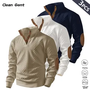 Clean Gent spring and autumn men's stand-up collar long-sleeved casual knitted sweater, round neck design, button-open front, comfortable elastic fabric soft, casual knitted sweater, a top suitable for daily wear