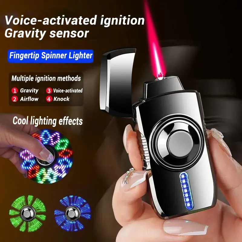 Zolara Voice-Igniter Lighter with Finger Spinner, Color-Change Glow & Metal Body - Windproof, Refillable, Adjustable Flame Indoor/Outdoor Gadget Gift (Gas Not Included) | Lighter Accessories