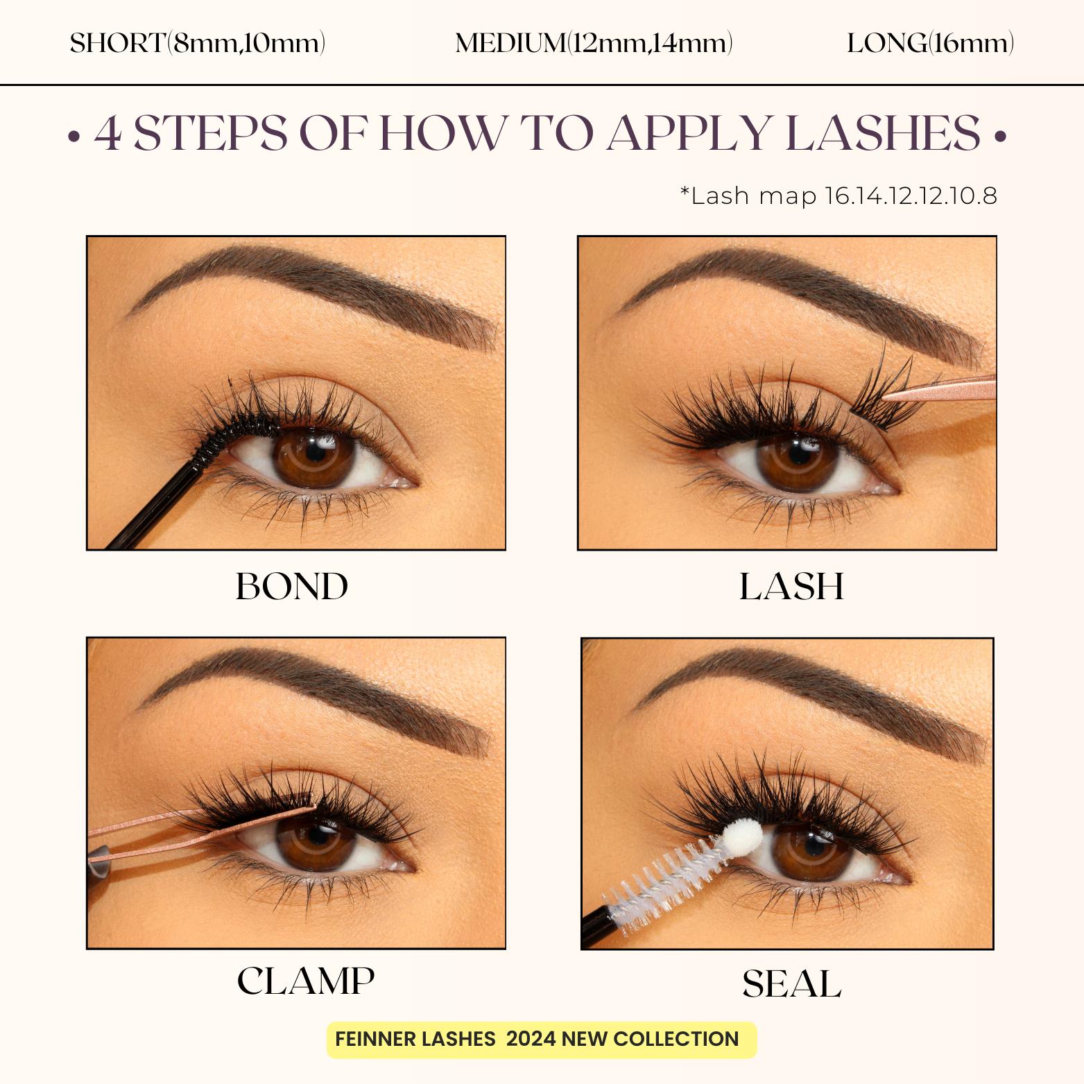 Feinner Classic DIY Lash Extension Kit Natural Look Waterproof with Bond Seal Remover Soft D Curl 8-16mm 8-12mm Mix for Beginners Friendly Salon Quality at Home Must-Have Cluster