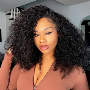 Kinky Curly Half Wig 200 Density 3 In 1 Seamless Flip Over Human Hair Wig for Women Glueless Wear and Go Beginner Friendly with Drawstring Headband Non-Lace Bangs Medium Dome Cap