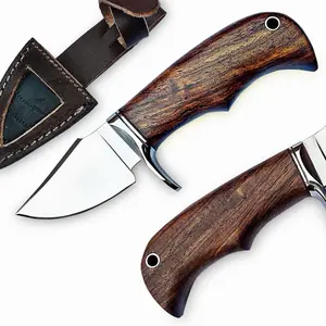 6.5" Fixed Blade Hunting Knife with Leather Sheath, Skinning, Non-Slip Wooden Handle, Camping Knife, Survival EDC Knife