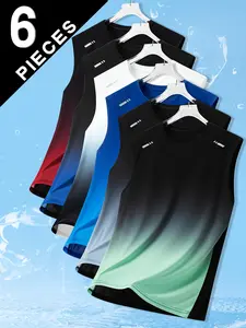 Men’s 6-Pack Breathable Quick-Dry Sleeveless Tank Tops — High-Stretch Moisture-Wicking Gradient Color Sports Shirts, suitable for gym workouts, running, outdoor training, and casual summer wear, featuring a high-stretch fabric