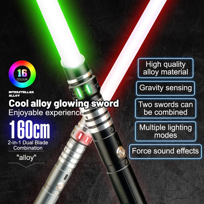 Interstellar Alloy Lightsaber 2-in-1 Connectable Double-Bladed with 16 RGB Colors Gravity Sensing Sound Effects Premium Metal Handle Rechargeable Dueling Toy Sword