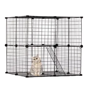 VEVOR Large 2-tier Cat Cage,  , 28 x 28 x 28", DIY Detachable Metal Wire Cat Enclosure, with Ramp Ladder Adjustable Resting Platform, Crate Large Indoor ＆ Outdoor Exercise Place for Small Animals, Black