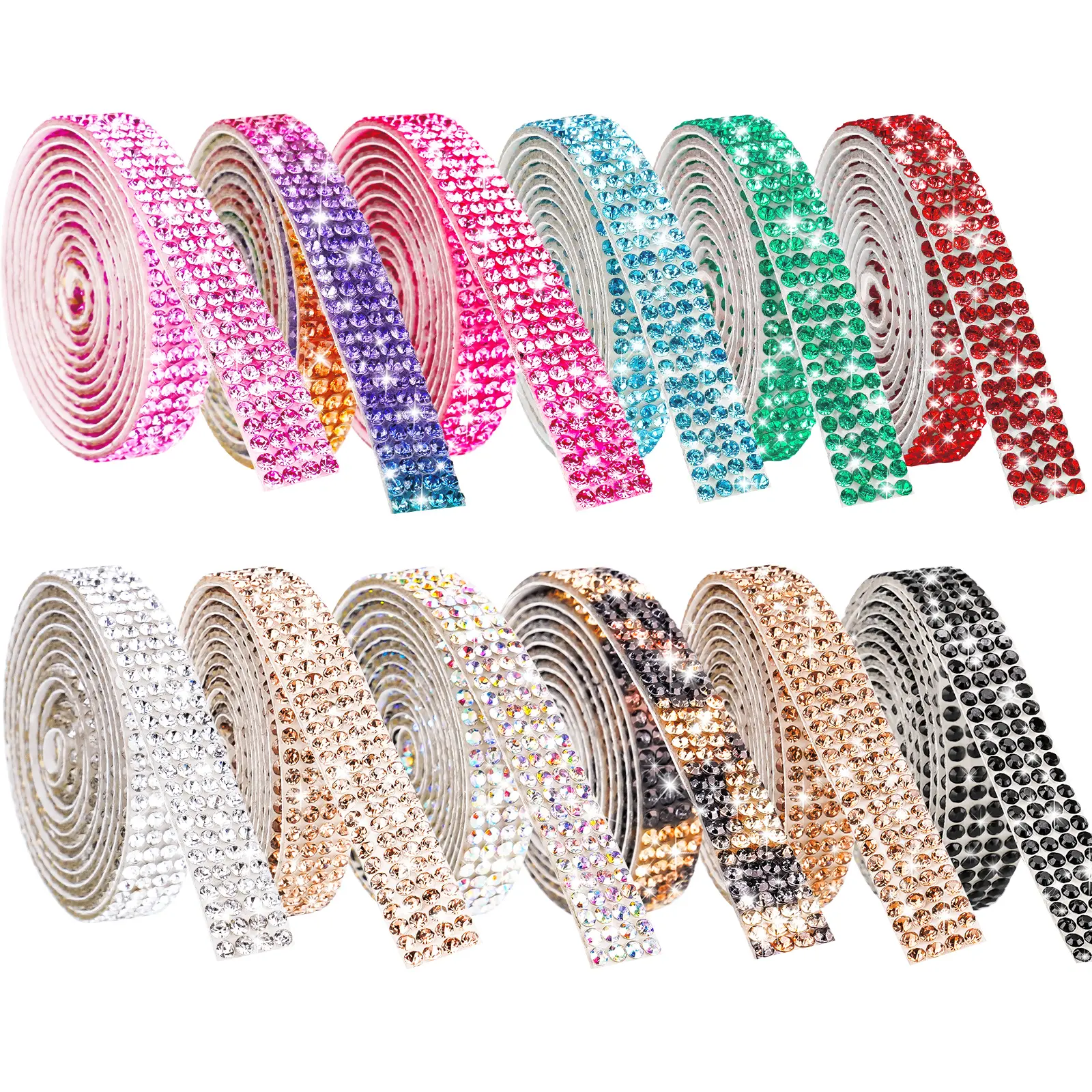 12 Rolls NiArt Self Adhesive Crystal Rhinestone Diamond Ribbon Multi-Functional DIY Decorative  Gemstone Arts Crafts Sticker Tape(Assorted Colors), Bling Rhinestone, Ribbon Design
