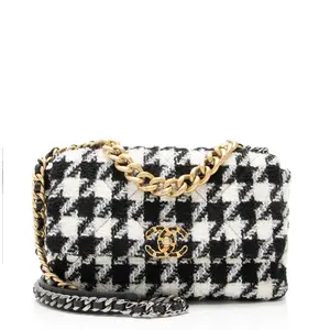 Pre-owned CHANEL Leather Crossbody Bags Tweed Houndstooth 19 Large Flap Shoulder Bag
