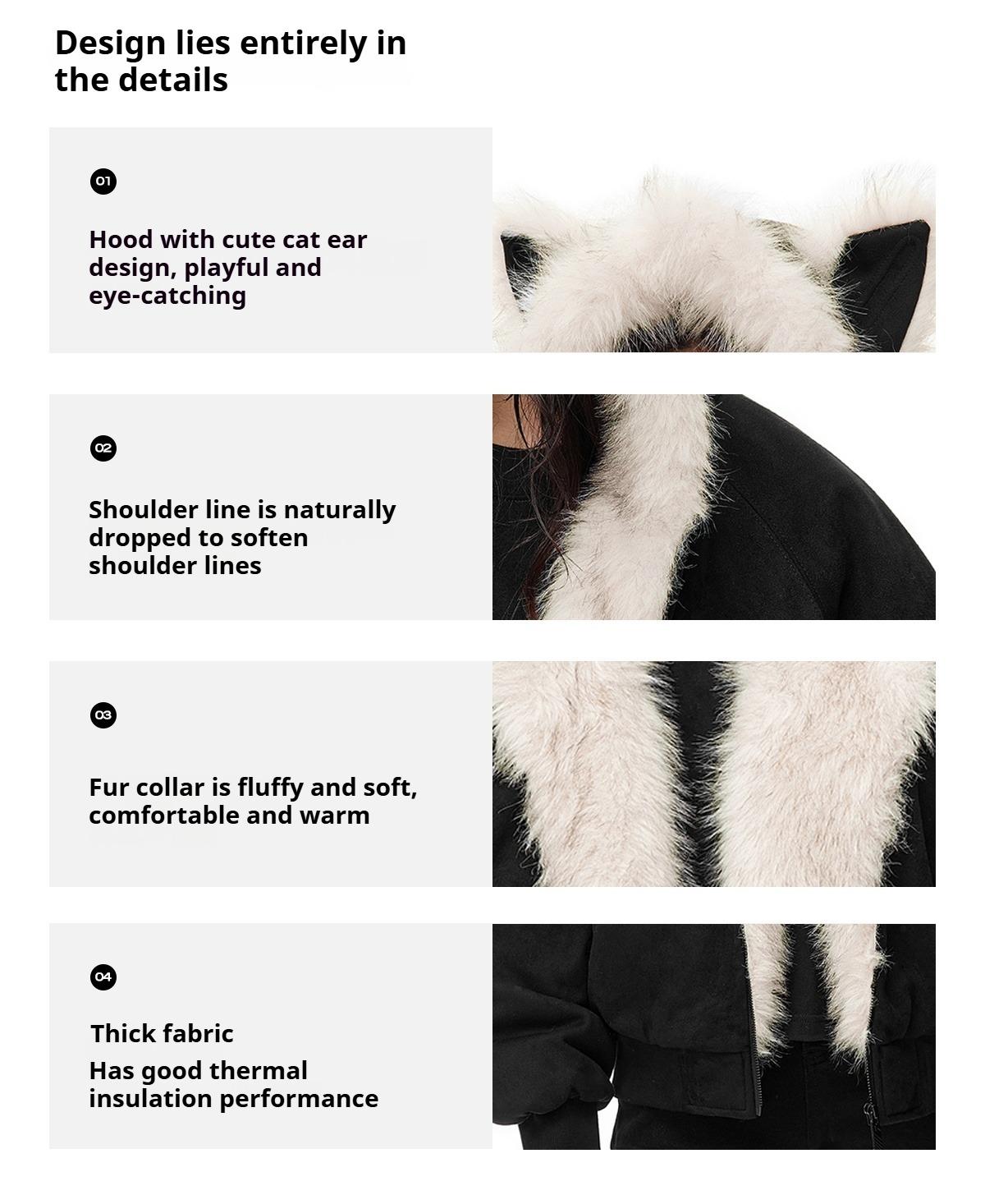 FDR Oversized Faux Suede Cozy Jacket with Cat Ears & Leopard Print Soft Warm Faux Fur Lining Unisex  Womenswear Sweatshirts Fall Fashion Coat Winter Outfits