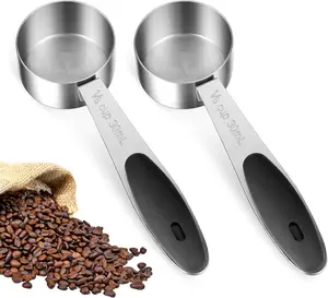 2Pcs 1/8 Cup Measuring Cup, Stainless Steel Coffee Scoop, 2 Tbsp Measuring Cups, 30ML Small Coffee Scoop Measuring Cup with Black Silicone Handle,1/8 Cup Scoop, Kitchen Gadgets for Cooking oruola