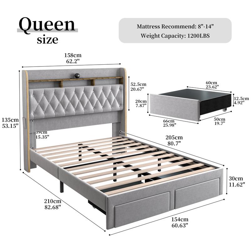 Queen LED Bed Frame with Storage Drawers Upholstered Platform Bed Galaxy Star Projector Charging Station Speaker Aurora Bedframe 2-Tier Storage Headboard Noise-Free PU Leather Velvet Funky Bedroom Furniture Queen LED Bed Frame with Storage Drawers Upholstered Platform Bed Galaxy Star Projector Charging Station Speaker Aurora Bedframe 2-Tier Storage Headboard Noise-Free PU Leather Velvet Funky Bedroom Furniture